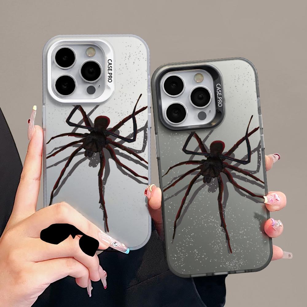 Black Spider Cartoon Cool Phone Case For iPhone 17 Pro Max 17e 16e 15 17 Air 14 13 12 11 Pro Max 8 Plus X IMD Shockproof Cover