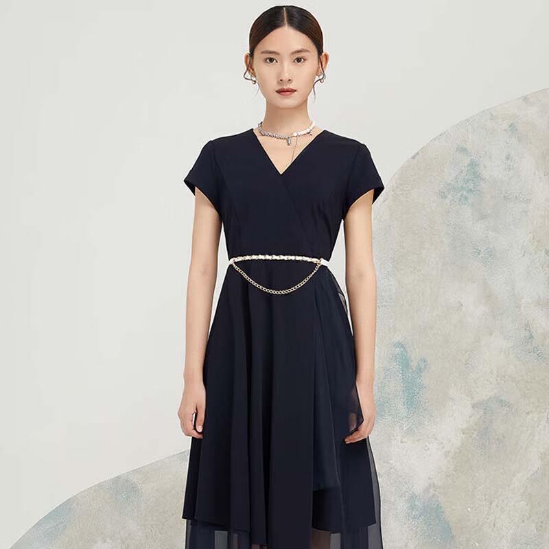 

JESSIE Elegant Cross-Over V-Neck Short Sleeve A-Line Dress M