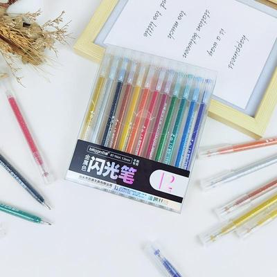 12-Color Glitter Gel Pen Set - Highlighter, Marker, and Journaling Pen for Kids and Students