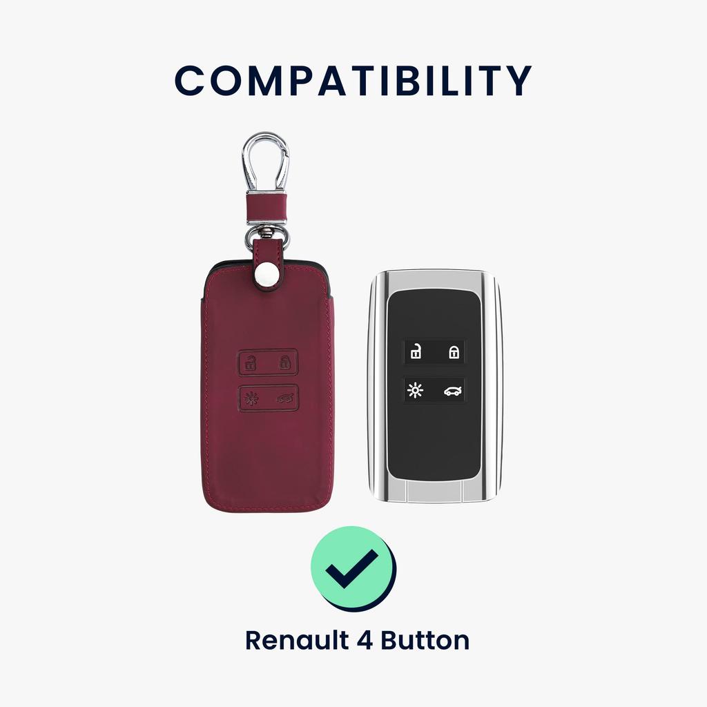 Kwmobile Renault Key Case - Protective Key Cover for Car Keys - Nubuck-Look PU Leather, Dark Red