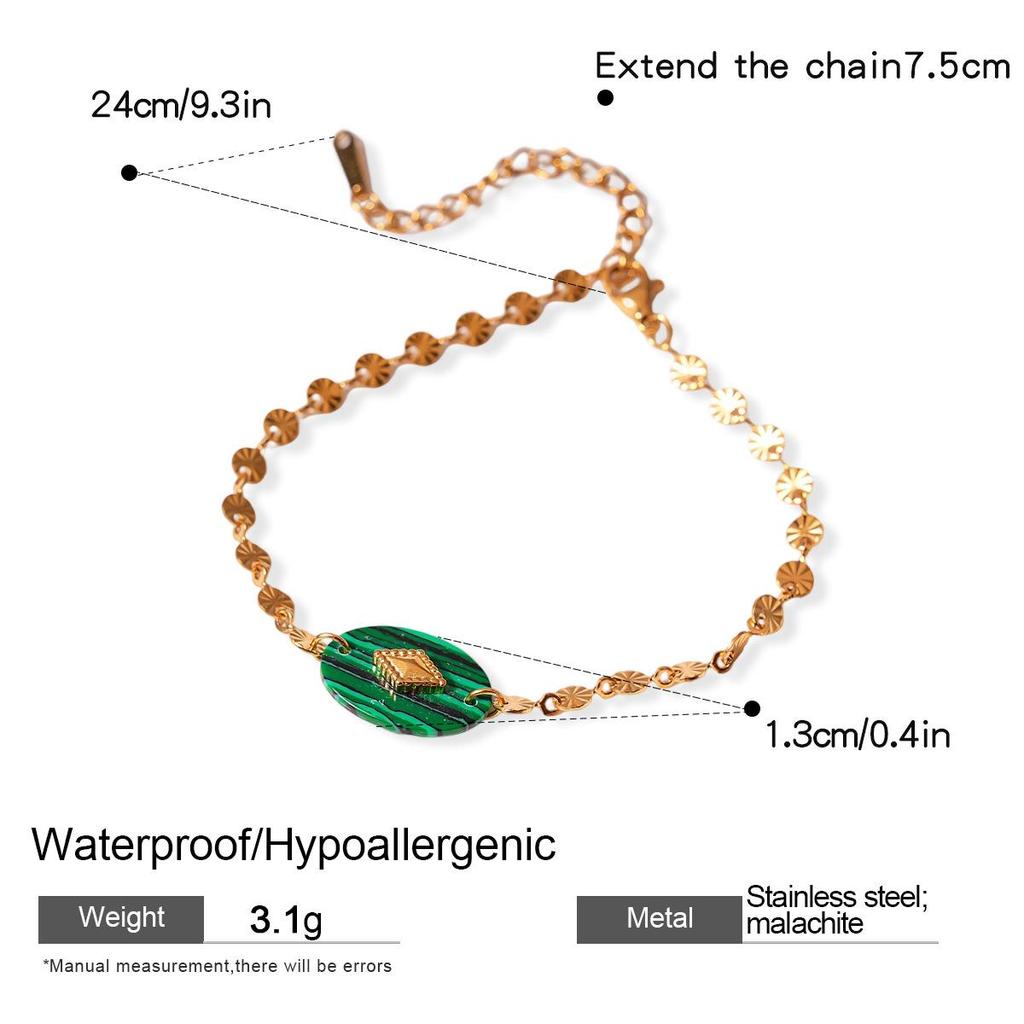 Elegant Malachite Stainless Steel Pendant Bracelet - Unique Luxury Design for Women