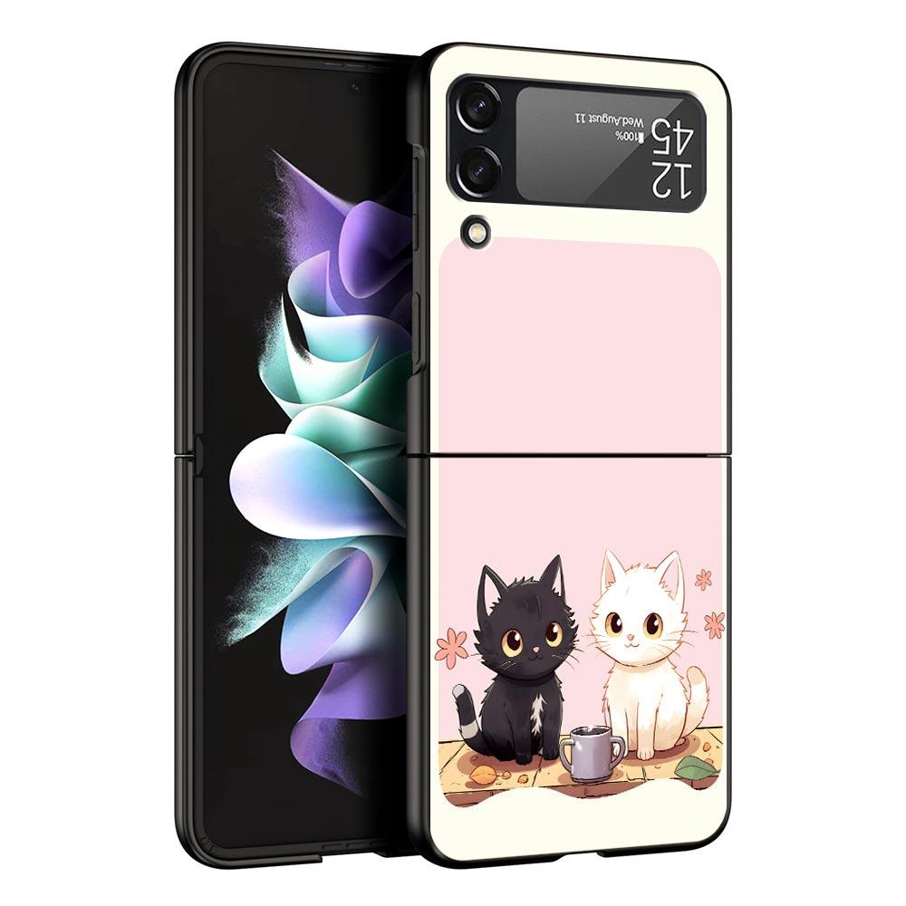 Cute Cartoon Black Cat Phone Case For Samsung Galaxy Z Flip3 Flip4 Flip5 Case Shell For Z Flip 3 4 5 6 7 Hard Folding Cover