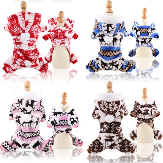 Autumn Winter Elk Pattern Four-legged Hooded Christmas Pet Clothes Dog Supplies