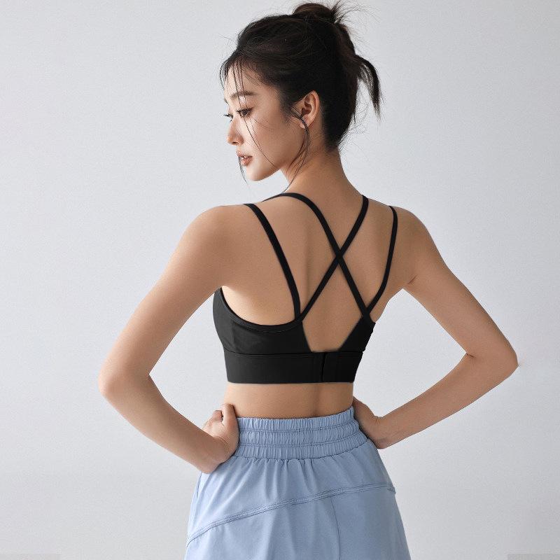 Cross-Back Shockproof Sports Yoga Vest with Chest Pads Large