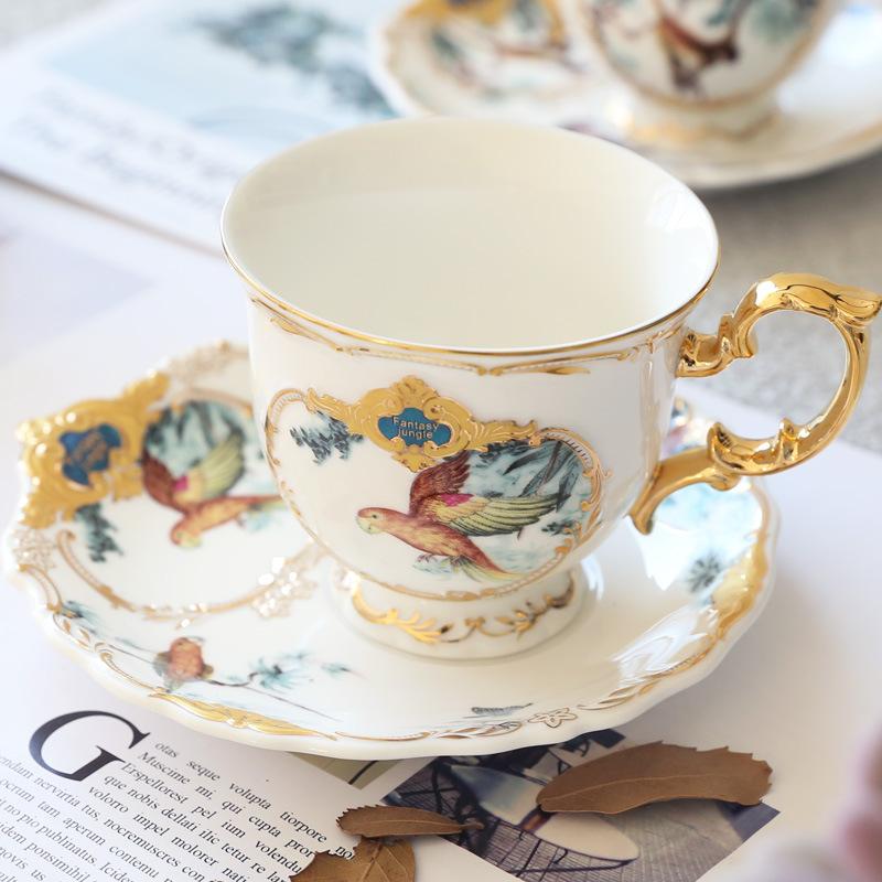 English Jungle Ceramic Coffee Cup Coffee Cup Saucer Set Household Simple Afternoon Tea Flower Tea Cup With Spoon