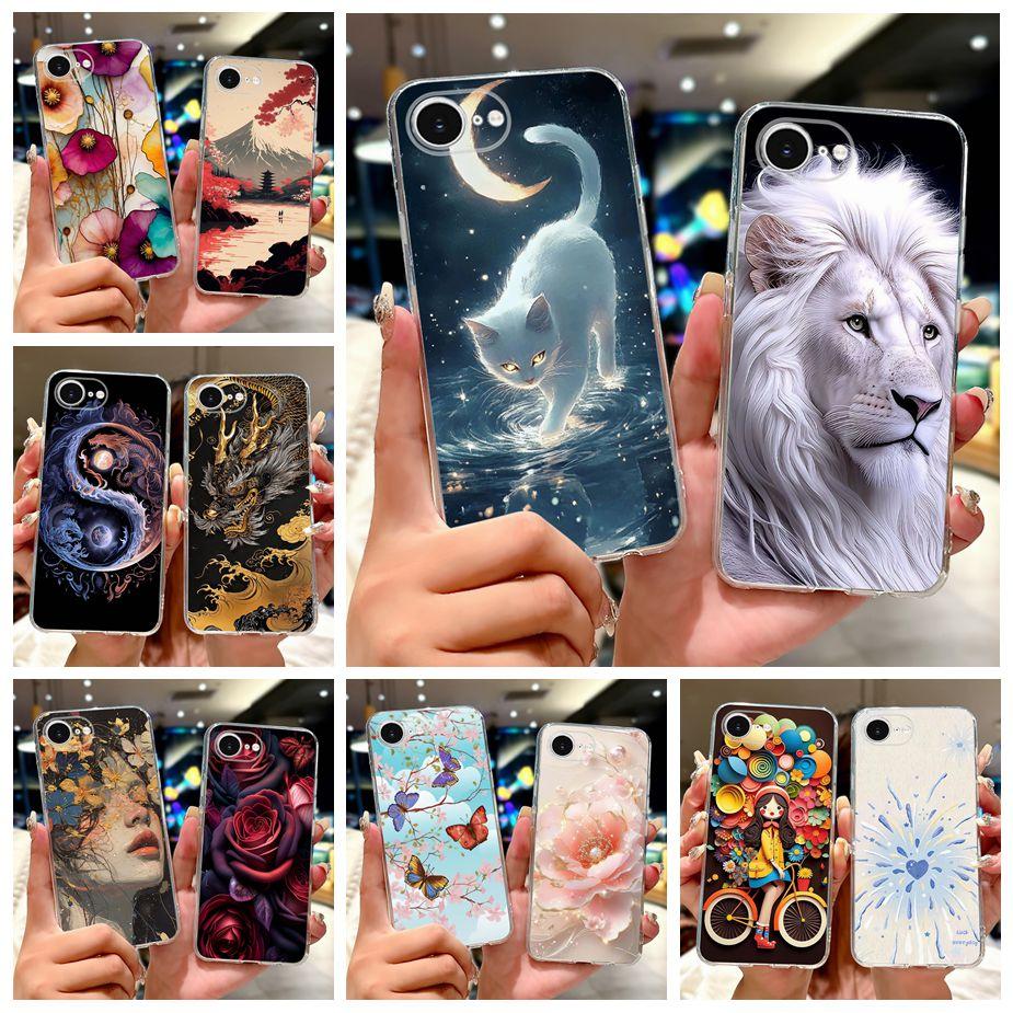 For Apple iPhone 16e Case Cute Cat Lion Painted Cover Soft Slim Phone Case For iPhone SE 4 SE4 2025 iPhone16e 5G Back Cover Bags