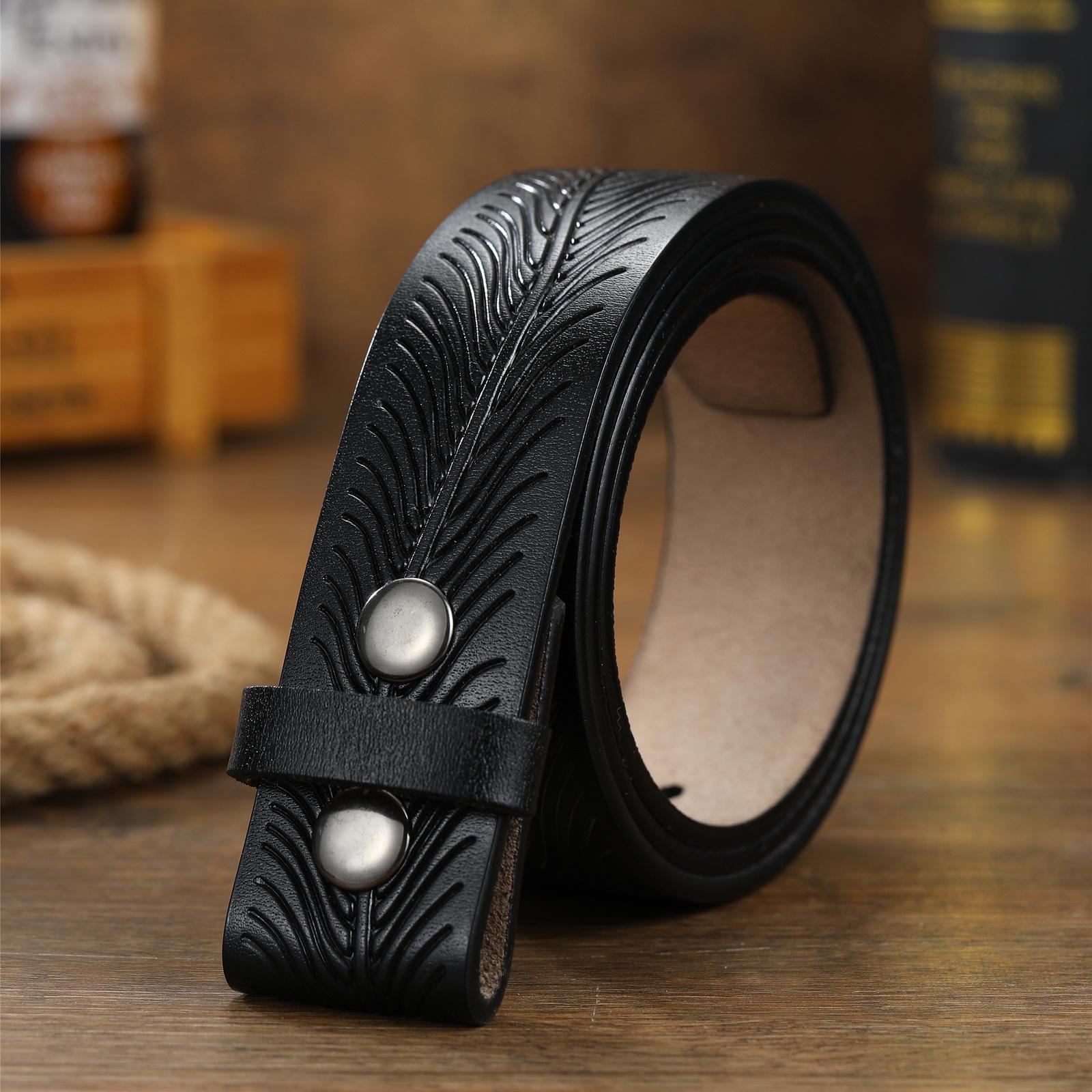 

Мужской ремень с тиснением на пуговицах, двухслойный ремень из коровьей кожи без пуговиц, классический ремень в стиле вестерн из джинсовой кожи, партия 115cm