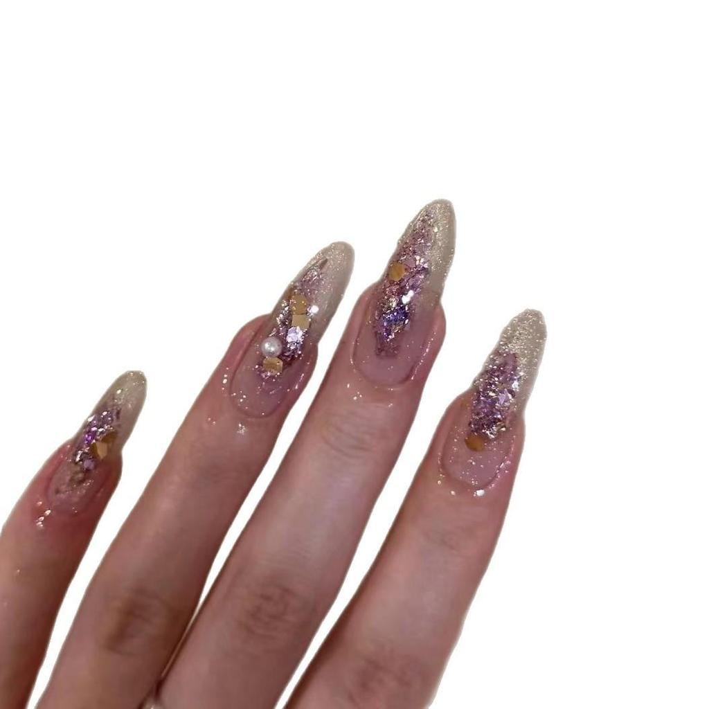 Romantic Star Purple Sparkle Burst Press-On Nails - Handmade, Versatile, Ideal for Daily Use