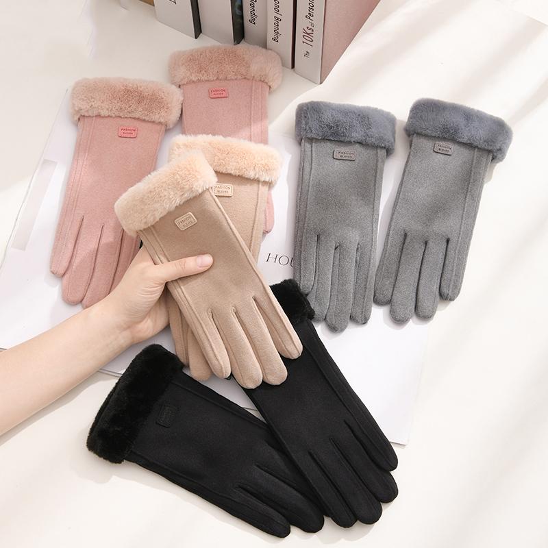 Gloves winter women's velvet thickened warm cute suede women's riding cold-proof cycling windproof touch screen winter