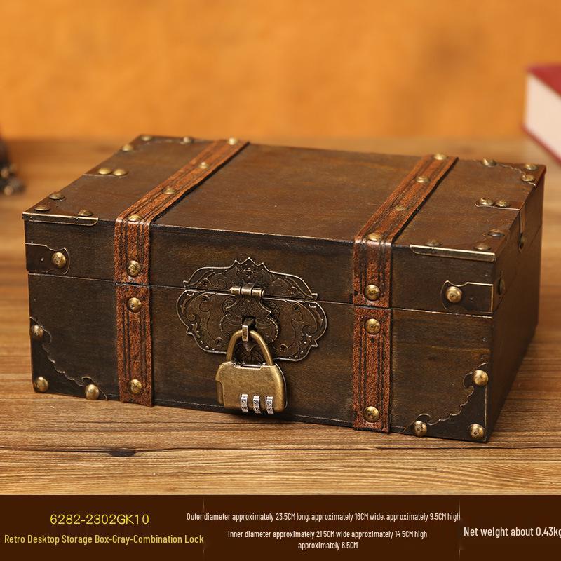 Retro Lockable Wooden Jewelry Storage Box with Password - Treasure Chest Escape Room Prop