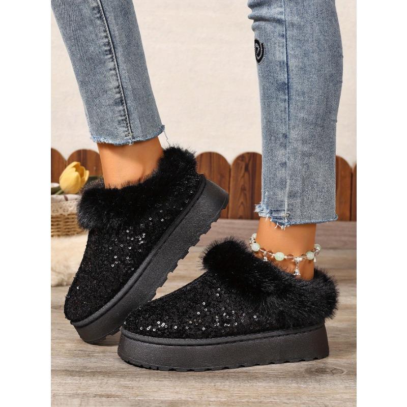 2025 Autumn and Winter New Women's Thick Sole Thickened Plush Snow Boots Sequins