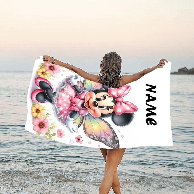 1pc Minnie6 Beach Towel with Custom Name, Beach/Swimming/Bath/Picnic/Camping Towel, Suitable for Seaside Beaches