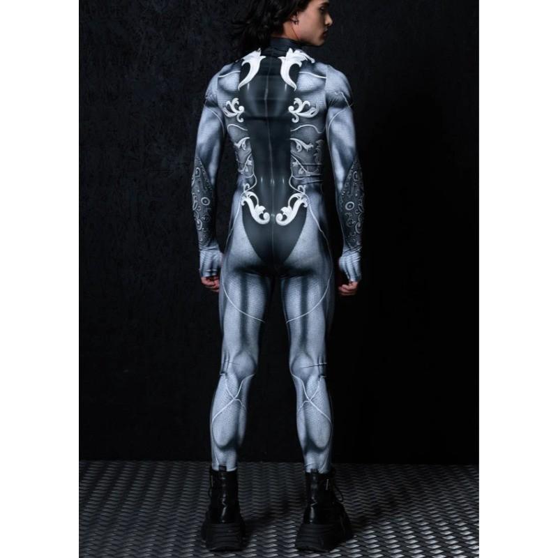 Dámské Pánské Tmavě Šedý Robot Stroj 3D Digitální Potisk Halloweenské Cosplay Kostýmy Dospělí Unisex Karnevalová Párty Oblečení Kombinéza