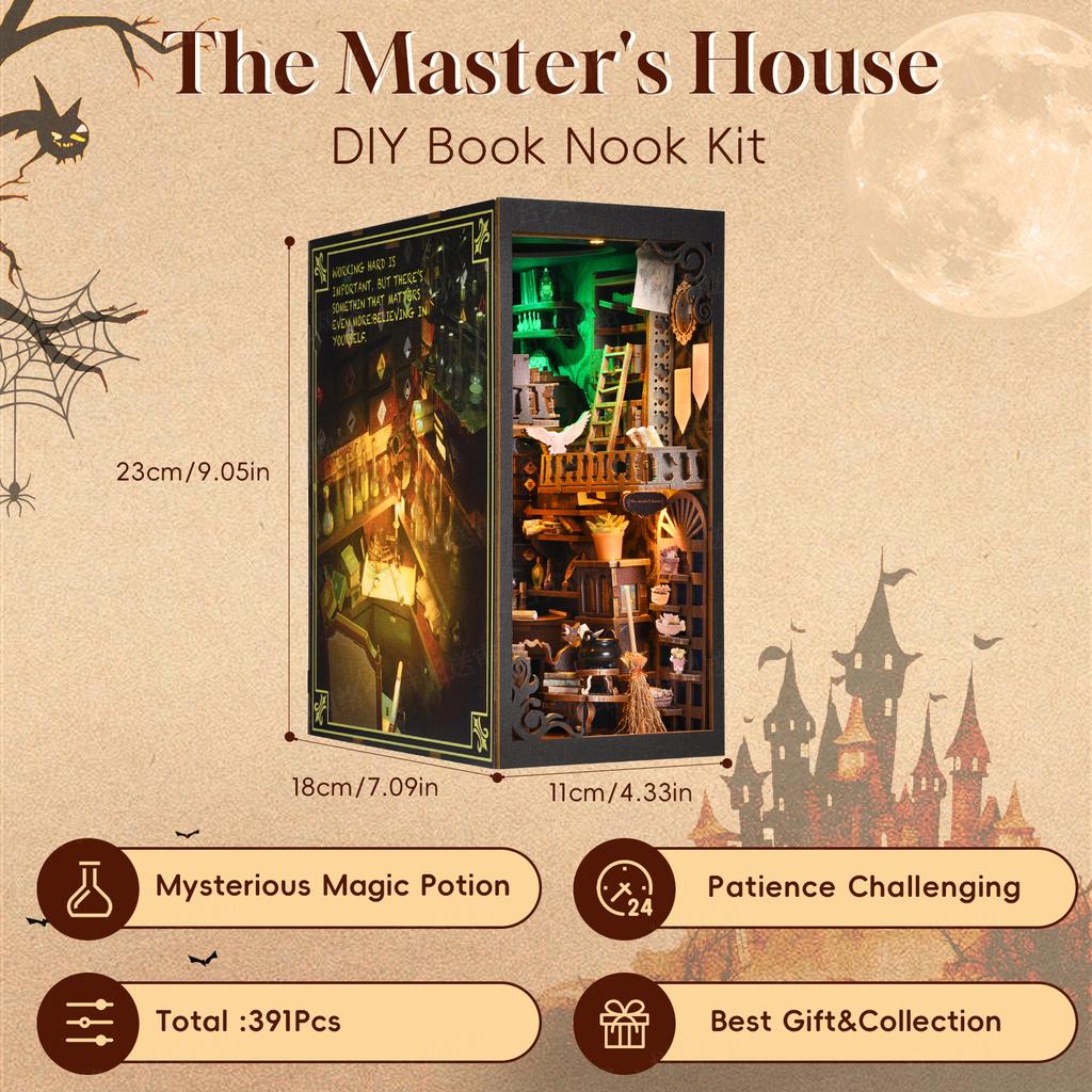Sada Book Nook Miniatury Čaroděj DIY Dřevěné Puzzle Vložka do Knihovny Dekor Model Domku pro Panenky Knižní Zarážka Stavebnice Domácí Dekorace Dárky