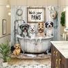 Cute Dogs in Bathtub 3D Waterproof Shower Curtain - Adorable Pet Theme Bathroom Decor, Unique and Fun Design