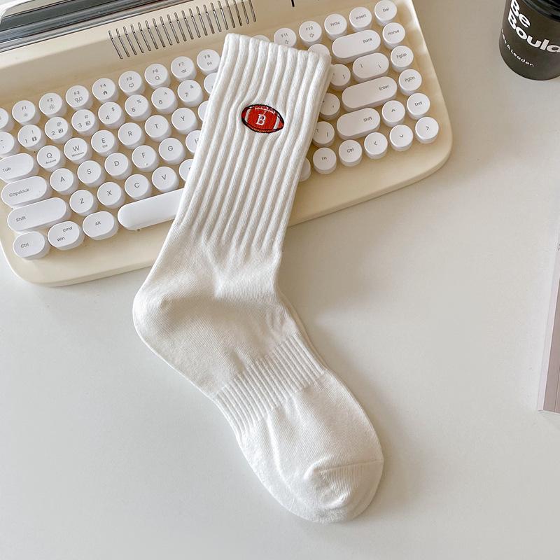 Men's Trendy Mid-High Cotton Socks with Polar Bear Embroidery - Black & White Sports Long Socks