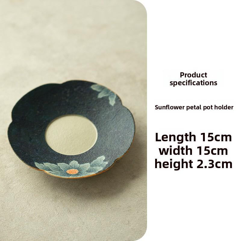 Hand Painted Sunflower Teapot Tray Blue and White Underglaze Ceramic Gongfu Tea Set Serving Plate for Dry Brewing