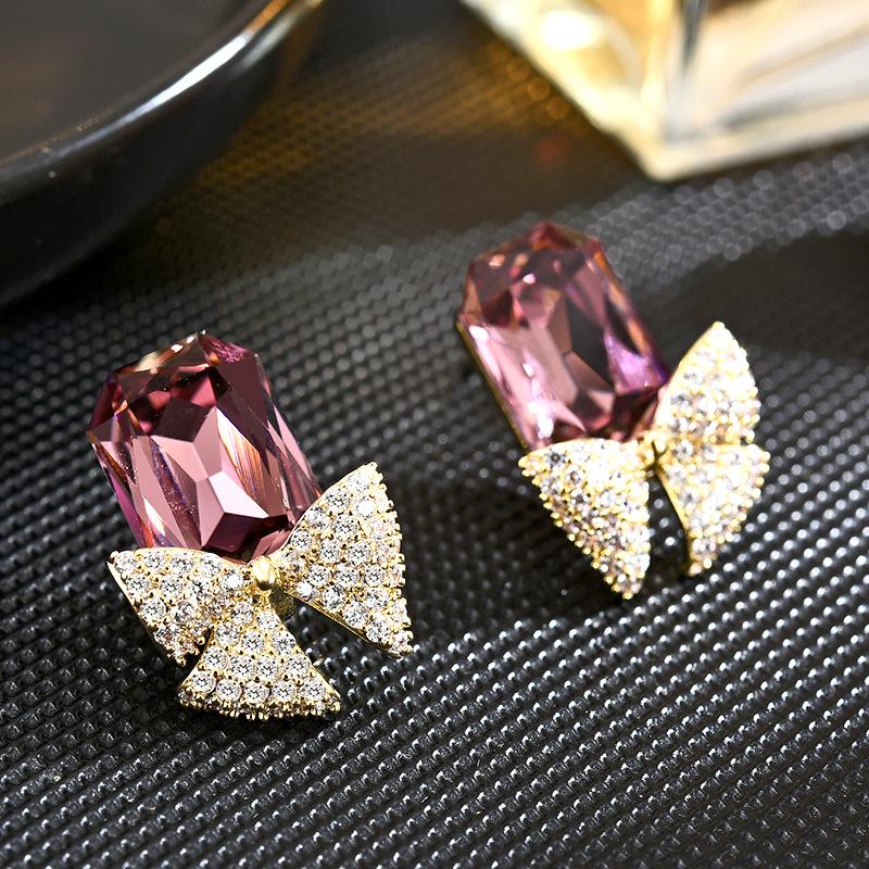 Bow Crystal Stud Earrings, Earrings, Temperament, Advanced Sense, Atmospheric Fashion Earrings, Personalized Design Sense, Earrings, Women