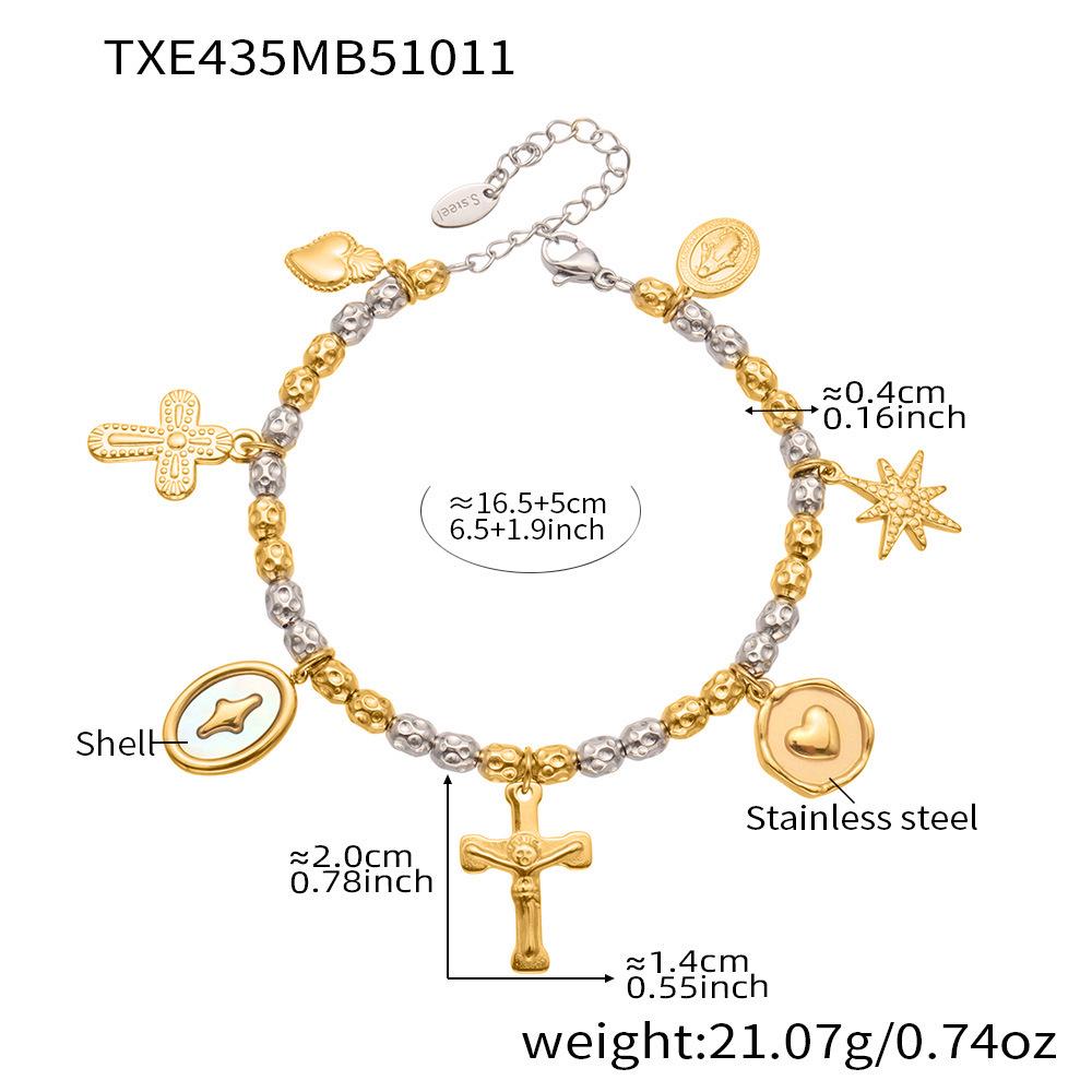 

Oumeka 18k Gold-Plated Stainless Steel Multi-Pendant Necklace & Bracelet - European and American Style Jewelry