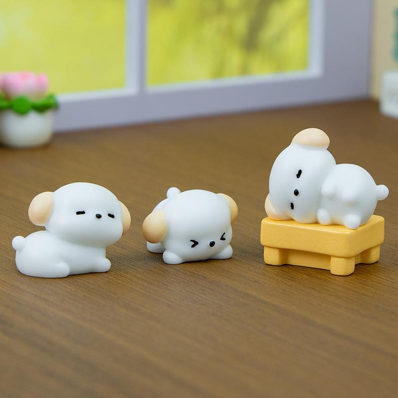 Miniature Cute Cartoon White Puppy Resin Ornament for Home Decor