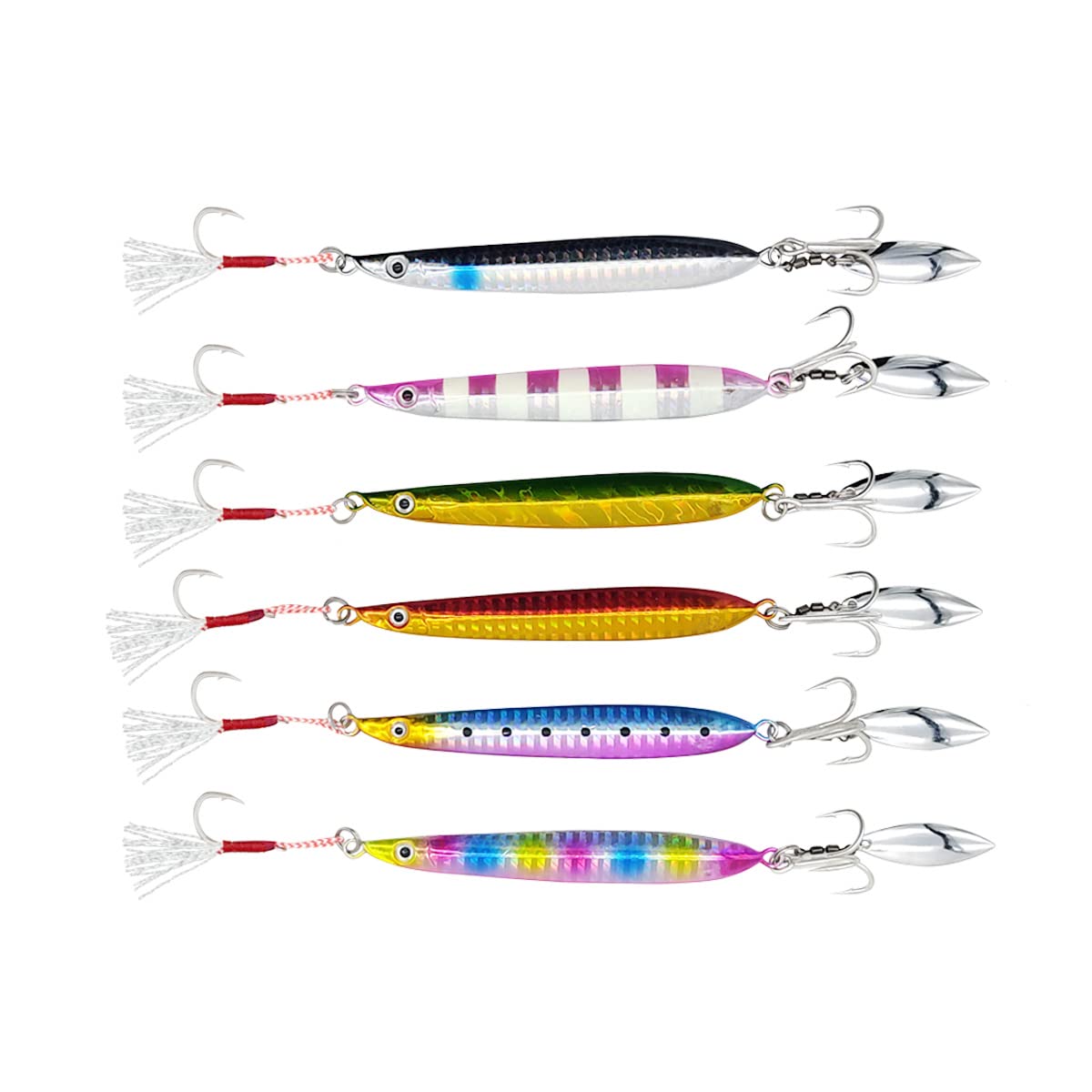 

Orurudo Fishing Tackle Blade Set Jig with Front Single Assist Hook Triple Shore Jigging for Sea qb100204b02n0 Jig, 6-Color Metal JB & Hook,