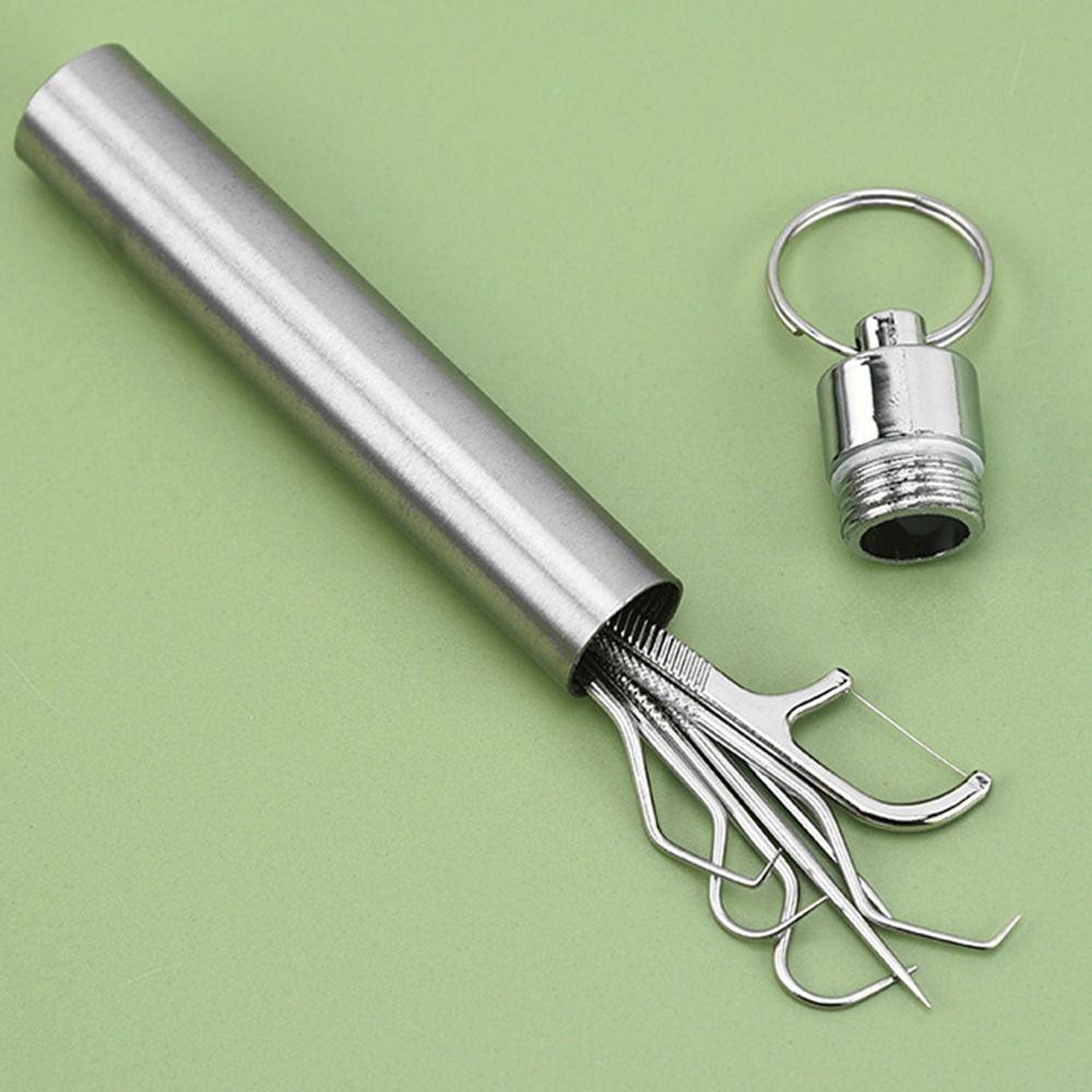 Oral Cleaning Tool Toothpick Pocket Set Stainless Steel Toothpick Set Tooth Pick Keychain Holder