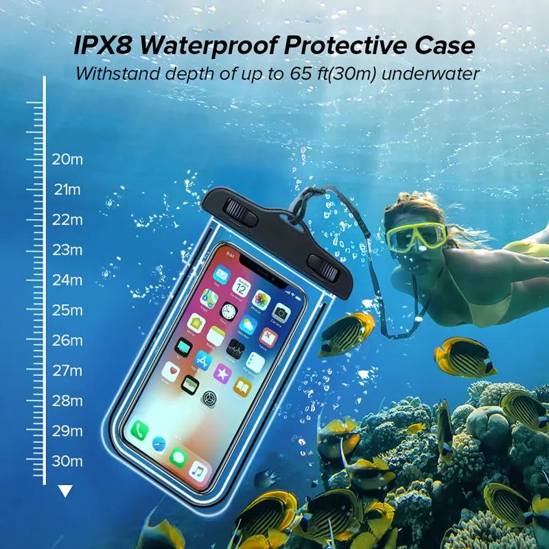 Up To 7.3" Multicolor Universal Waterproof Phone Pouch Phone Waterproof Case Dry Bag IP68 Outdoor Sports for Apple IPhone Samsung and More
