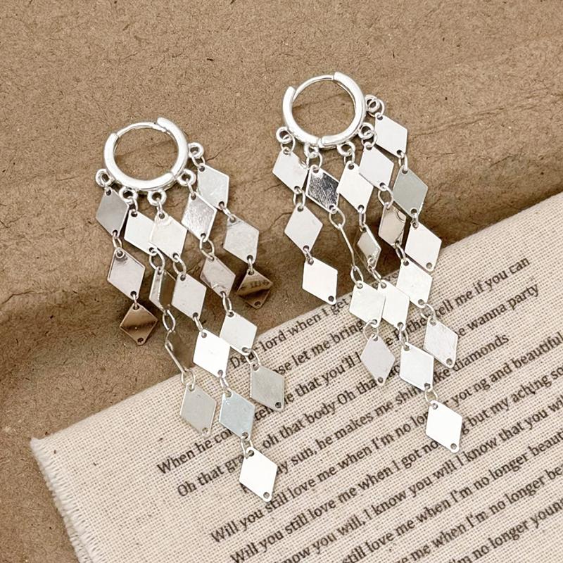 

PONYKISS Sterling Silver 18K Gold Rhombic Tassel Hoop Earrings for Women Minimalist Trendy Fine Geometric Accessory