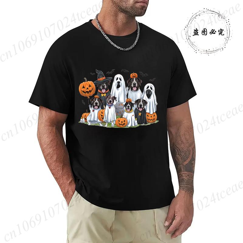 Halloween Spooky Ghost Dog Graphic T-Shirt Men Women Graphic T-Shirt Casual Short Sleeves Tops Spooky Season Print Clothing