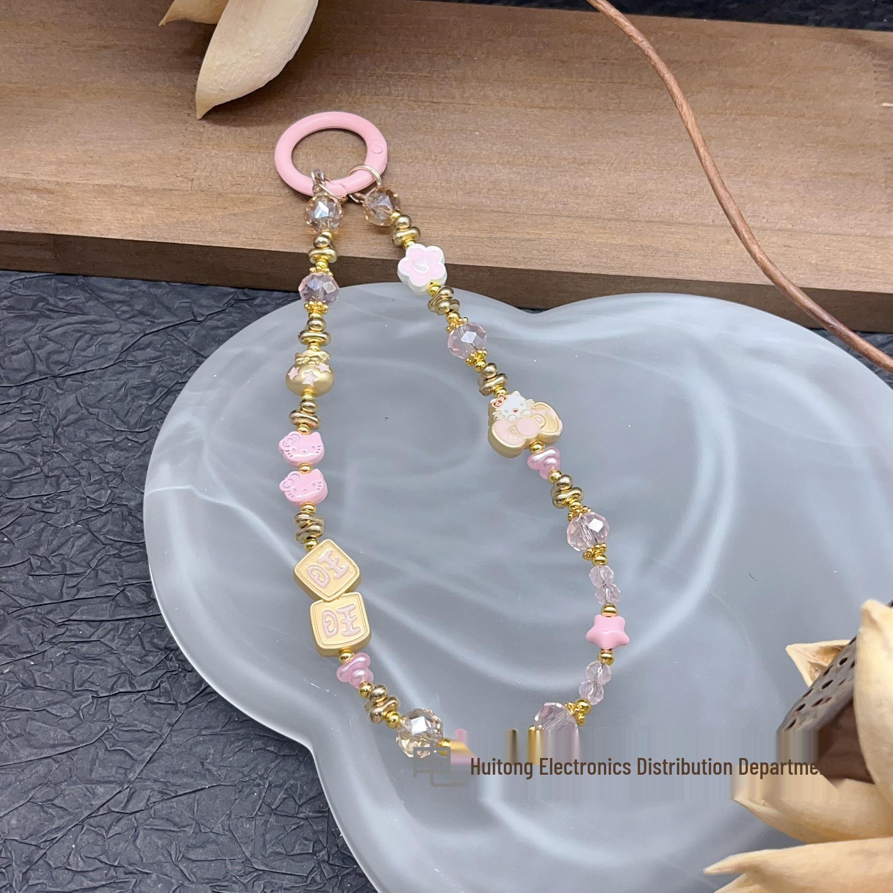 Elegant Matte Gold KT Cat Phone Chain Charm Keychain Pendant - New Year Gift