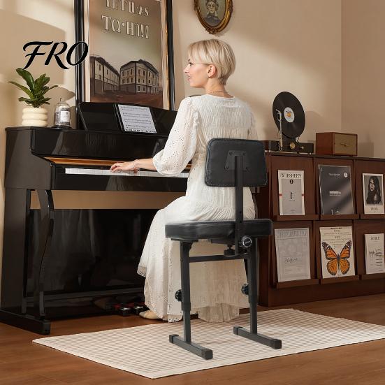 Piano Stool H-style Bench, 5 Height Adjustable Chair with Black Padded Practice Seat Cushion, Music Keyboard Bench Backrest for Musicians Kids Adults