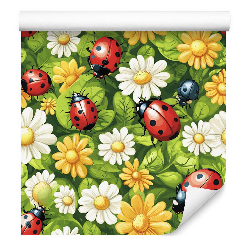 Ladybugs Wallpaper Lime and Yellow for Living Room and Bedroom 50x1000