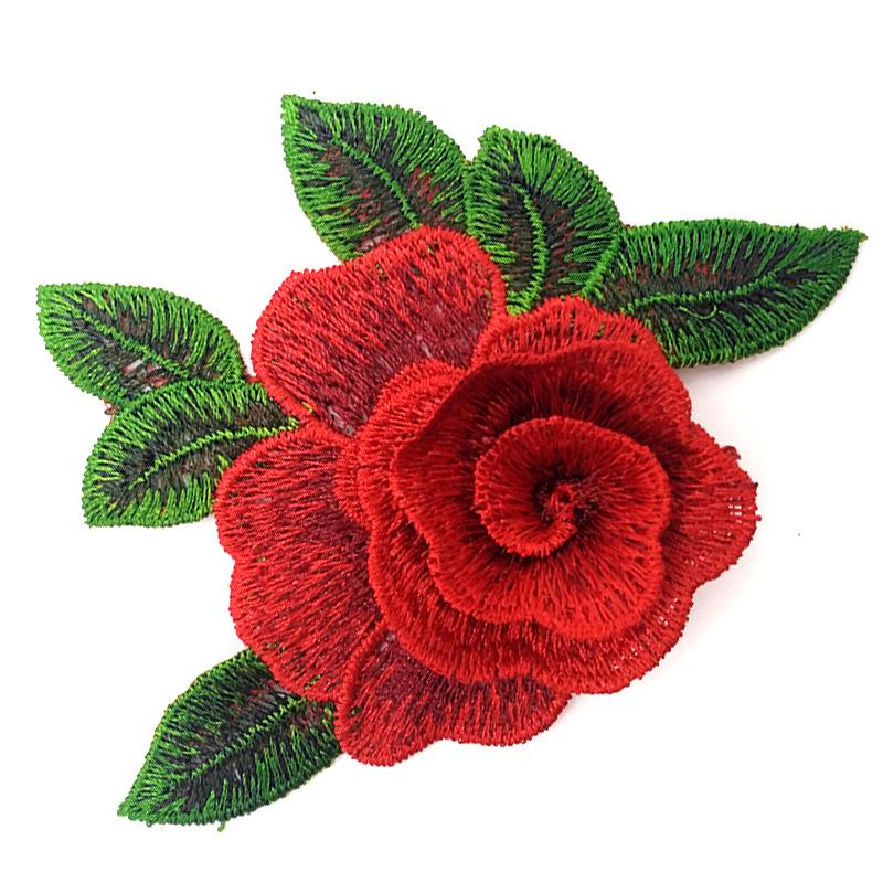 

Многоцветная 3D водорастворимая кружевная нашивка с вышивкой - дизайн розы своими руками красный