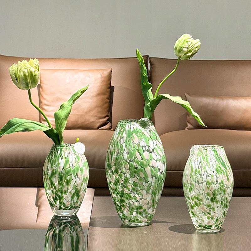 Green Spots Oval Glass Vase Transparent Hydroponics Terrarium Flower Arrangement Accessories Flower Vase Flowerpot