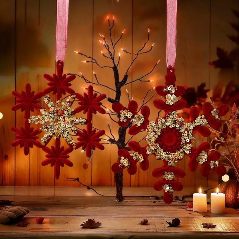 1Pcs Merry Christmas Flocking Wreath Pendant Elk Snowflake Xmas Tree Hanging Ornament Decor Christmas Decor Outdoor Gadgets