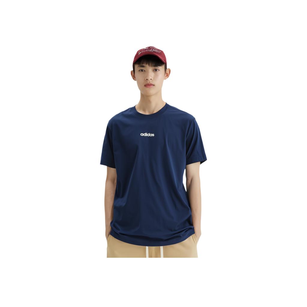 Adidas Letter Round Neck Casual Pullover Short Sleeve T-Shirt Men Tops Navy-Blue JC7906