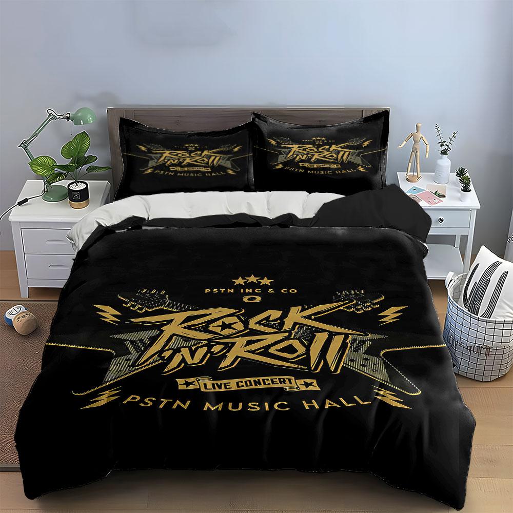 "Rock 'n' Roll text." Bedding sets Duvet cover sets Duvet covers Pillowcases(1 * Duvet Cover 2 * Pillowcases without duvet insert)