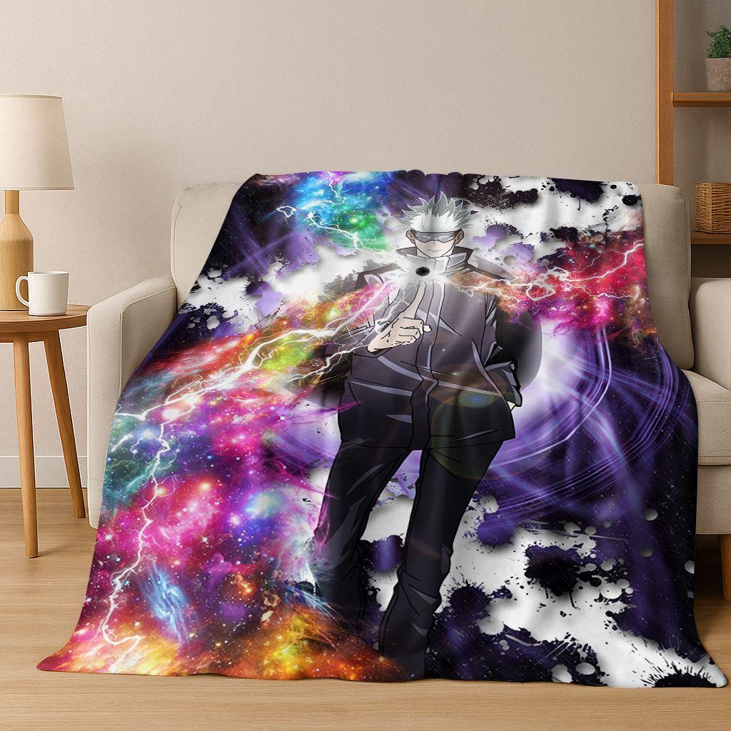 Anime Jujutsu Kaisen Yuji Satoru Kreskówkowy Koc Flanelowy, Przytulny Miękki Koc Rzutowy do Domu Sypialni Łóżka Kanapy Pokrowiec Piknikowy Prezent Dziecko