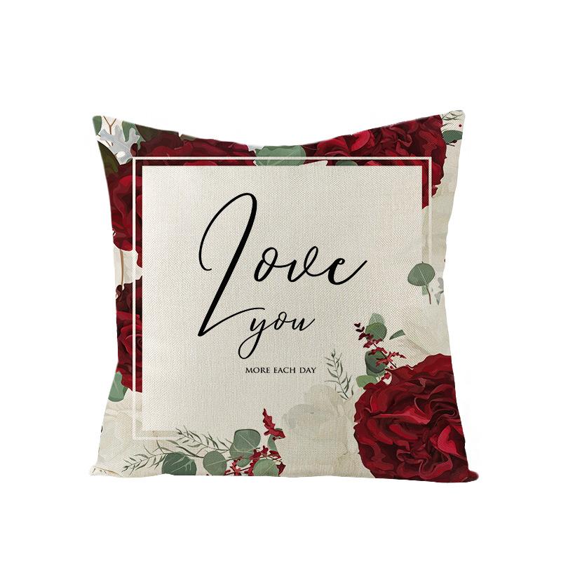 Valentine's Day Pillowcase Floral Series Square Polyester Pillowcase Home Cushion Cover