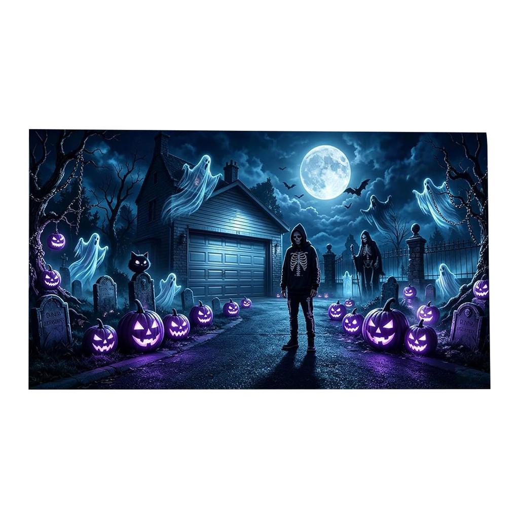 Halloween Haunted House Background Banner 90x180cm Ghost Skeleton Graveyard Scene Outdoor Indoor Decoration Prop
