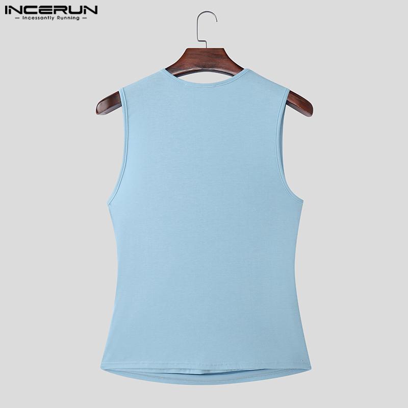 INCERUN Herren Rundhals Ärmellos Gedreht Gerüscht Lässige Figurbetonte Tanktops