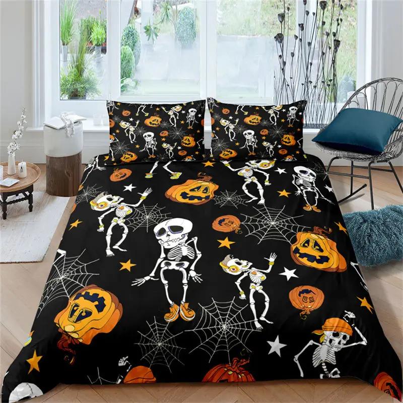 Halloween Queen Duvet Cover Luxury Ghost Festival Bedding Set Microfiber Gothic Pumpkin Skull Comforter Cover With Pillowcases