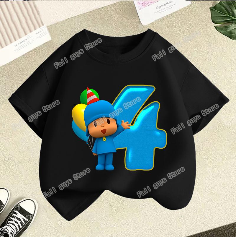 Maglietta Serie di Compleanno di Pocoyo Merch Cartoni Animati T-shirt a Manica Corta Vestiti Estivi Carini Girocollo Top Casual Regalo