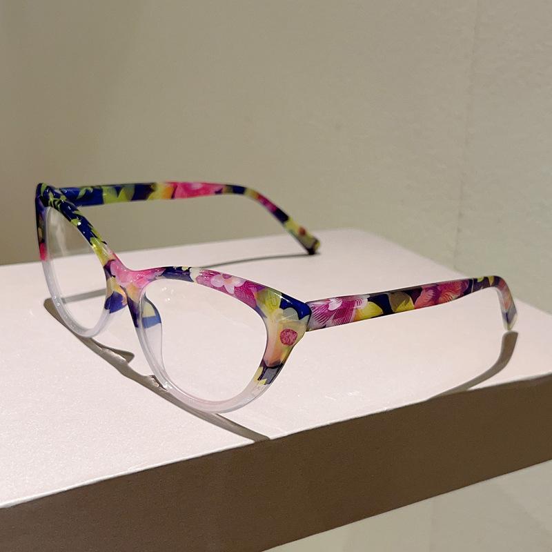 Irregular Pattern Contrasting Plastic Cat Eye Frame Reading Glasses Casual and Fashionable Anti Blue Light Presbyopia Eyeglasses