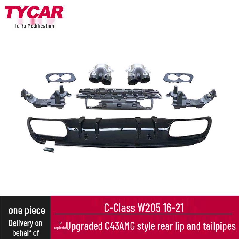 

Mercedes-Benz C-Class W205 C43 AMG Dual Four-Door Sport Rear Lip Quad Tailpipe Kit Four-Door C43 AMG Style Rear Lip Silver Tailpipe