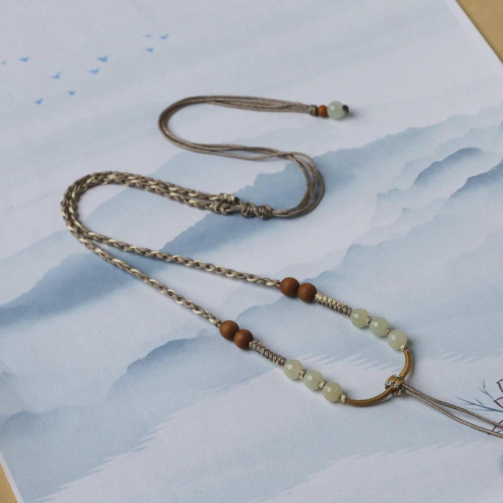 Exquisite Jade Pendant Necklace with Thin Red Rope for Men and Women