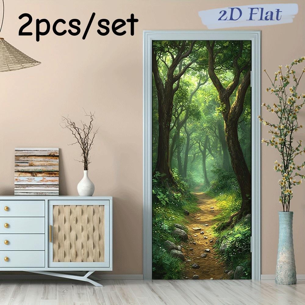 

2pcs natural forest path wall stickers bedroom living room entrance decoration stickers self-adhesive removable green plants lan (as the picture,38.5x200cmx2)