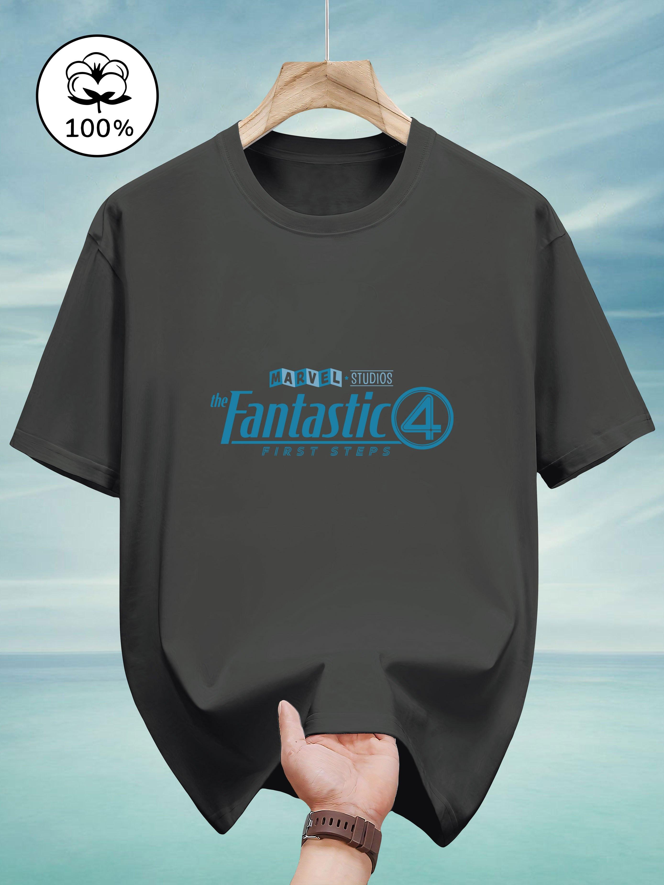 

100% Cotton Casual T-Shirt for Mustard-Yellow Short Sleeve Round Neck Tee with Back Print The Fantastic 4 Logo & First 4XL