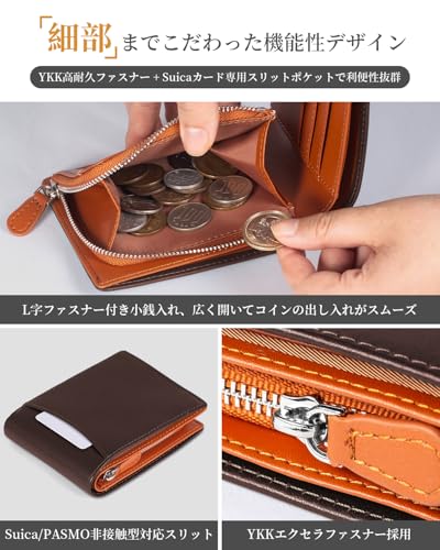 Tochigi Leather Men's Bifold Wallet, Popular Brand, Genuine Leather, Large Capacity, YKK Zipper, Coin Pocket, Crafted by Top Leather Craftsmen, Men's,