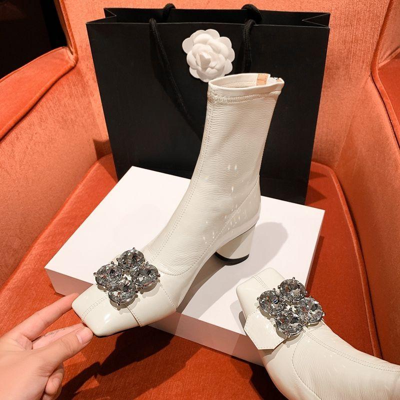 Modische Strass-Kurzschuhe für Damen Arbeit Kawaii Stiefeletten Niedliche Weiße Damen-Knöchelstiefel Elegant mit Niedrigen Absätzen Schuhe Goth Cosplay